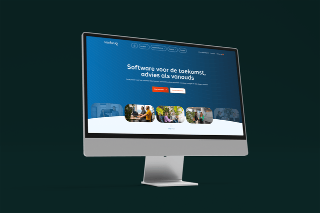 Van brug mockup op computerscherm met groene achtergrond